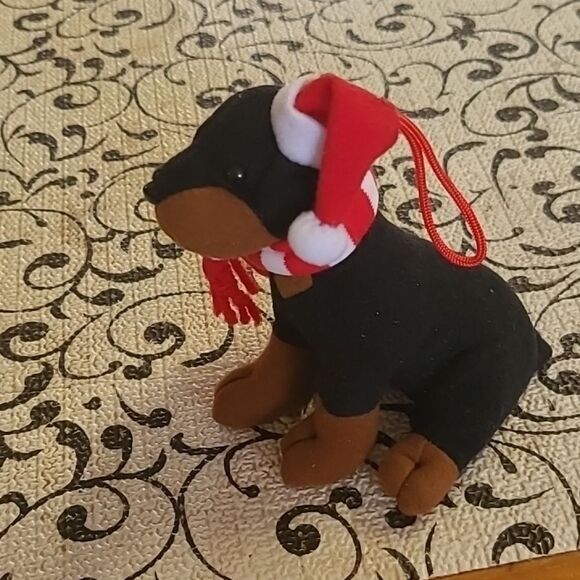 Festive Rotweiler Plush Ornament with Santa Hat - Picture 4 of 6